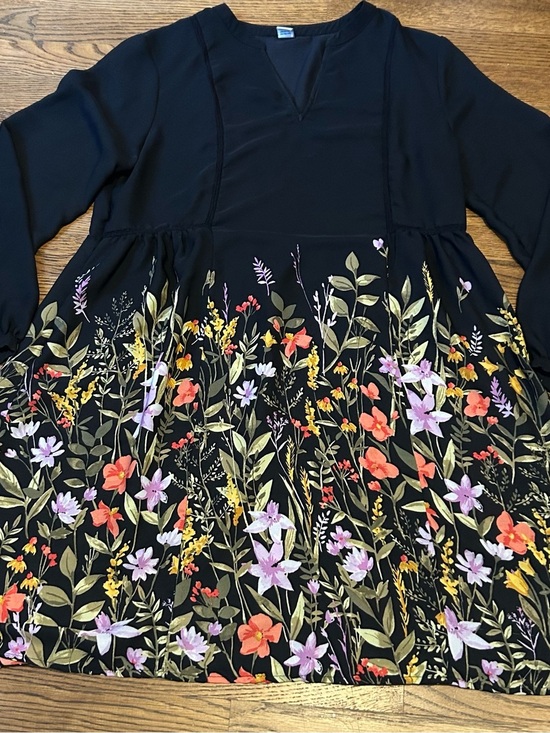 Old Navy Dresses & Skirts - Sheer Black Floral Long Sleeve Swing Dress with Multicolor Blooms to be layered